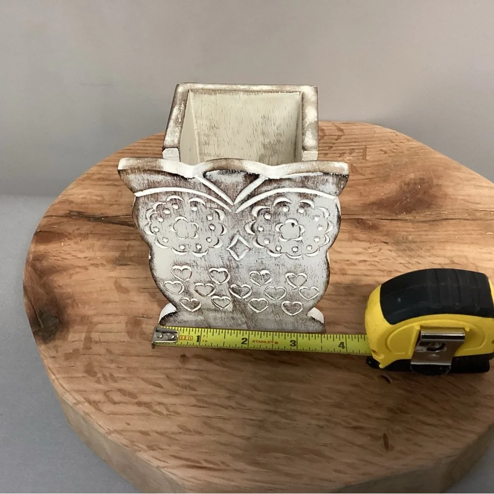 ⚪️ Rustic Solid Wood Owl Design Pencil / Pen / Business Card Holder - Like New